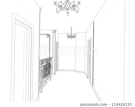 interior contour visualization, 3D illustration, sketch, outline 118426135