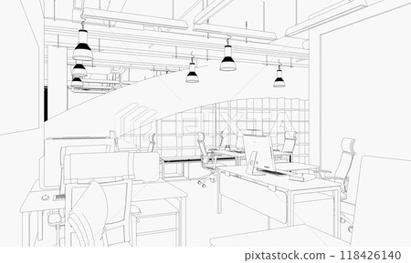 interior contour visualization, 3D illustration, sketch, outline 118426140