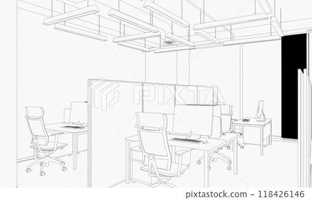 interior contour visualization, 3D illustration, sketch, outline 118426146