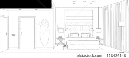 interior contour visualization, 3D illustration, sketch, outline 118426148