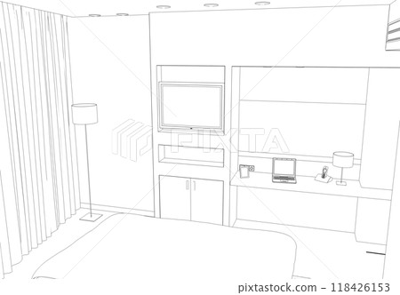 interior contour visualization, 3D illustration, sketch, outline 118426153