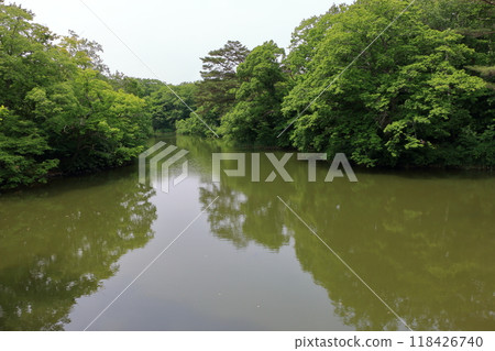 Onuma lake at Onuma Quasi-national park near the town of Nanae on the Oshima Peninsula in Hokkaido. 118426740