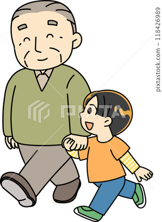 男孩牽著爺爺的手散步 男孩牽著爺爺的手散步 118426989