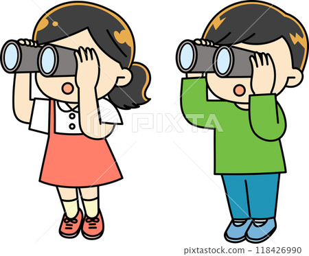 用雙筒望遠鏡看很遠的孩子 118426990