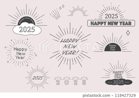 復古森伯斯特和新年賀卡新年賀卡圖示設定黑白 118427329