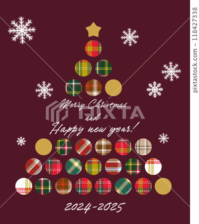 聖誕樹材質與格子方格圓圈排列紅色背景 118427338