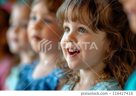 A group of young girls are singing harmoniously in a choir 118427418