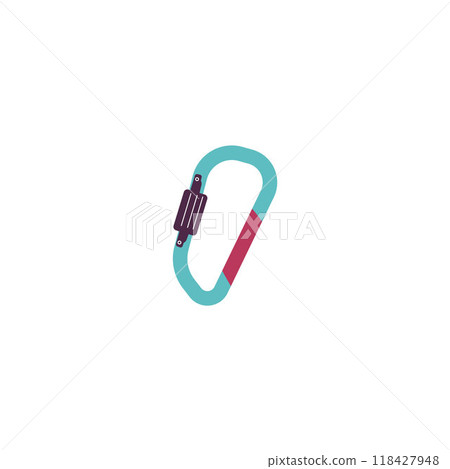 The vector illustration shows a close-up of an aluminum carabiner used in mountaineering 118427948
