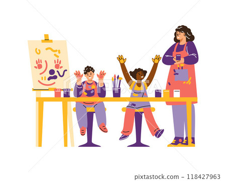 Art therapy for children. Finger drawing. 118427963