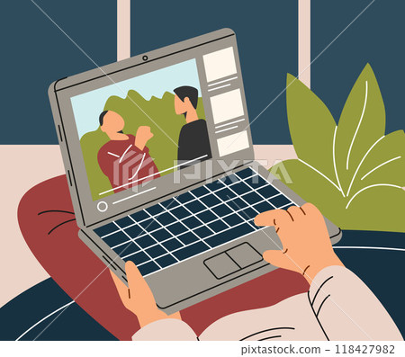 Hands typing on laptop vector illustration. Hands typing on laptop vector illustration. 118427982