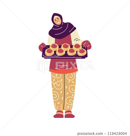 Woman with pastries vector illustration 118428004