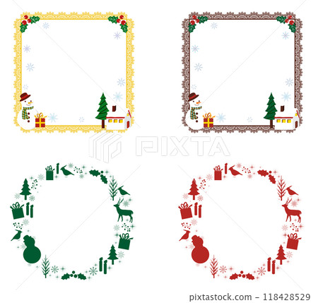 聖誕可愛花邊圖案框架套裝方形和圓形框架 聖誕可愛花邊圖案框架套裝方形和圓形框架 118428529