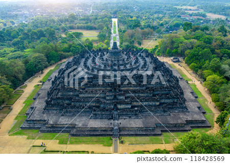 Ancient largest Buddhist Borobudur Temple in Yogyakarta, Indonesia. 118428569