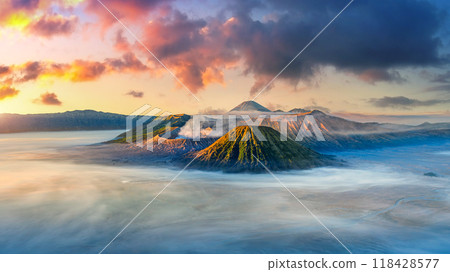 Mount Bromo volcano (Gunung Bromo)in Bromo Tengger Semeru National Park, East Java, Indonesia. 118428577