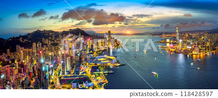 Panorama of Traffic at twilight in Hong Kong. 118428597