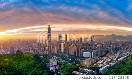 Panorama of Taipei cityscape at sunset in Taiwan. Panorama of Taipei cityscape at sunset in Taiwan. 118428598
