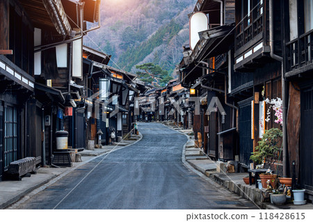 Narai juku village on the Nakasendo trail, Nagano Prefecture, Japan. Narai juku village on the Nakasendo trail, Nagano Prefecture, Japan. 118428615