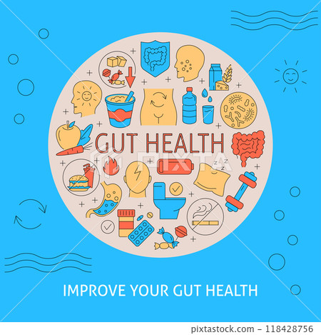 Improve your gut health round poster Improve your gut health round poster 118428756