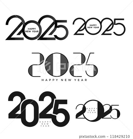 Minimalistic 2025 Happy New Year text designs in black and white. Vector Minimalistic 2025 Happy New Year text designs in black and white. Vector 118429210