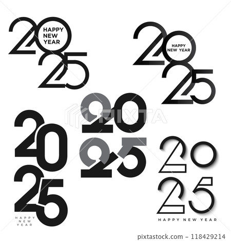Minimalistic 2025 Happy New Year text designs in black and white. Vector Minimalistic 2025 Happy New Year text designs in black and white. Vector 118429214