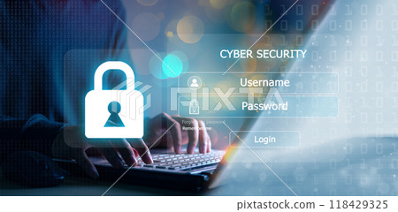 Cyber security concept, information security and encryption, secure access to user's personal information, secure Internet access, cybersecurity. Developing network security system. 118429325