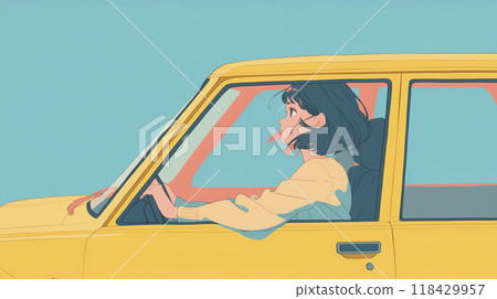 一個女孩開車的動畫插畫 118429957