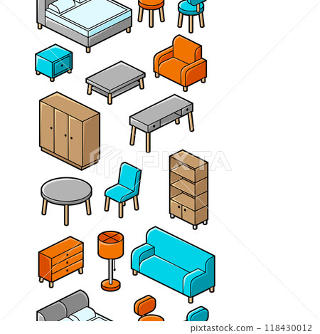 Home furniture isometry pattern. Domestic and office furniture and equipment. 118430012