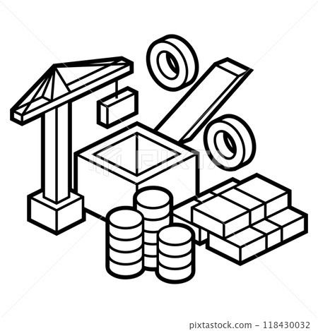 Image of crane and money. Real estate illustration in isometry style. 118430032