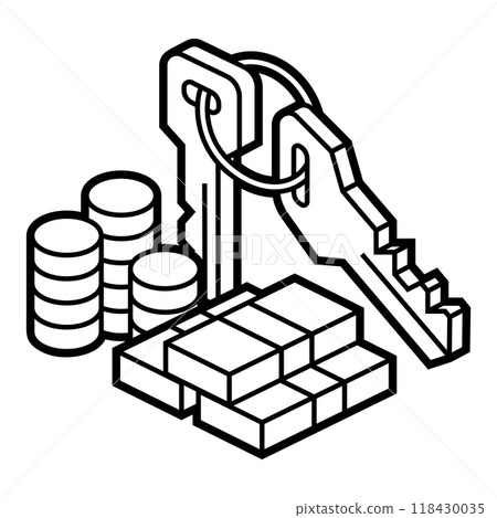Image of money and keys. Financial illustration in isometry style. Image of money and keys. Financial illustration in isometry style. 118430035