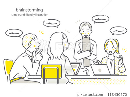 人們在商務會議上進行討論 — 簡單時尚的線條畫插圖 118430370