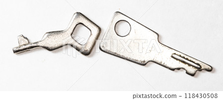 old metal key isolated on white background, high resolution photo old metal key isolated on white background, high resolution photo 118430508