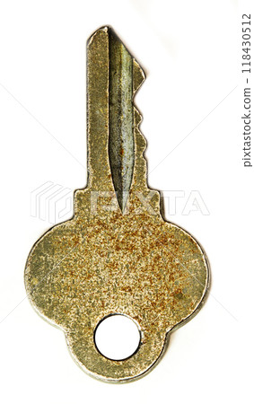 old metal key isolated on white background, high resolution photo 118430512