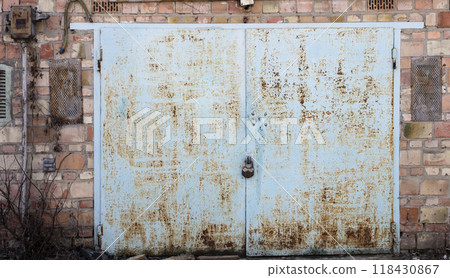 old metal warehouse door, hangar old metal warehouse door, hangar 118430867