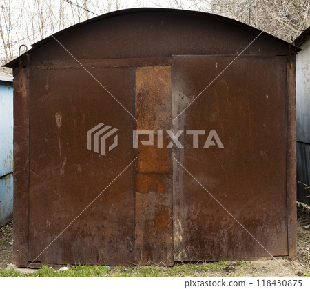 old metal warehouse door, hangar 118430875