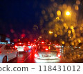 traffic jam and car lights reflection on car window on night street 118431012