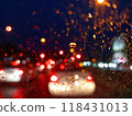 Beautiful lights reflection on the road street and traffic jam in the night, traffic jam 118431013