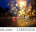 blurred of car lights reflection on the road street  118431016