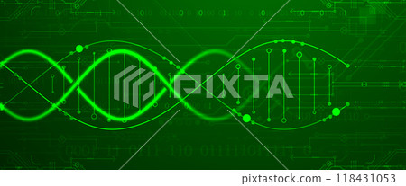 Scientific and technological background. Image of dna molecule with technological elements. Hand drawn vector. 118431053