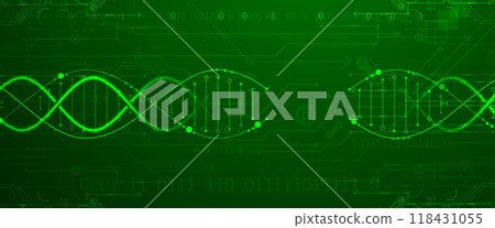Scientific and technological background. Image of dna molecule with technological elements. Hand drawn vector. Scientific and technological background. Image of dna molecule with technological elements. Hand drawn vector. 118431055