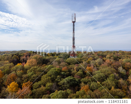 Mount Royal Broadcast Tower, Transmission Tower, Radio and Television Transmitter Tower. Montreal, Quebec, Canada.  118431181