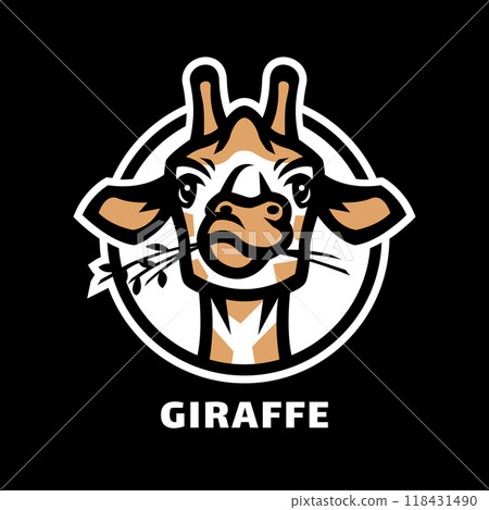 Giraffe head logo, symbol on a dark background. Giraffe head logo, symbol on a dark background. 118431490