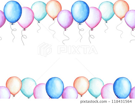 Hand drawn frame with balloons in pastel colors. Watercolor illustration Hand drawn frame with balloons in pastel colors. Watercolor illustration 118431564