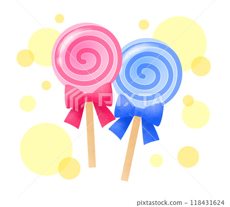 一組紅色和藍色棒棒糖的插圖 118431624