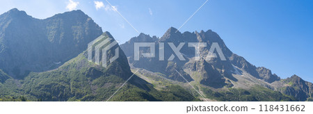 Majestic Mountain Range with Verdant Meadows and Pine Forest Majestic Mountain Range with Verdant Meadows and Pine Forest 118431662