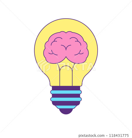 Y2k light bulb with brain contemporary pop art psychedelic contoured icon vector flat Y2k light bulb with brain contemporary pop art psychedelic contoured icon vector flat 118431775