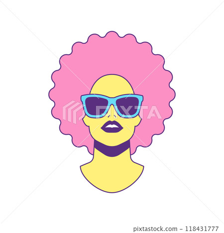 Y2k African woman in sunglasses summer funky portrait contoured icon vector flat illustration Y2k African woman in sunglasses summer funky portrait contoured icon vector flat illustration 118431777