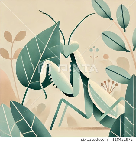 螳螂隱藏在樹葉中 118431972