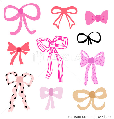Vector set of creative hand drawn bows. Bows isolated on white 118431988