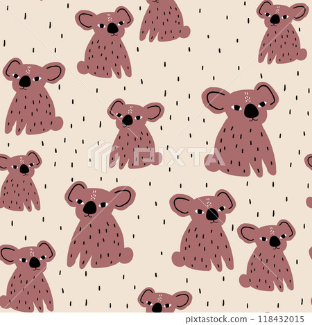Seamless pattern with cute koala and hand drawn texture.Childish jungle vector texture. 118432015
