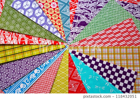 Colorful Japanese-style background material: Japanese Chiyogami paper 118432051